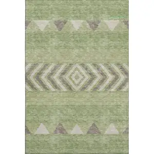 Photo of Green Taupe And Ivory Southwestern Washable Area Rug With UV Protection