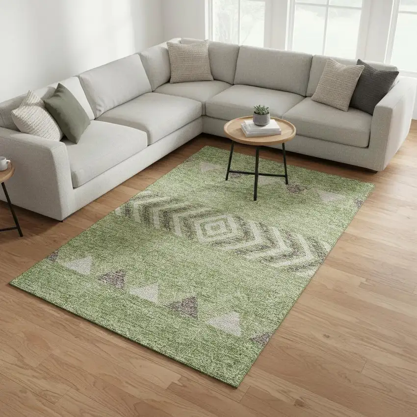 Green Taupe And Ivory Southwestern Washable Area Rug With UV Protection Photo 2