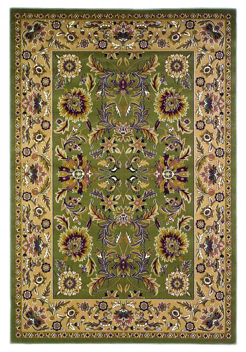 Green Taupe Machine Woven Floral Traditional Indoor Accent Rug Photo 1