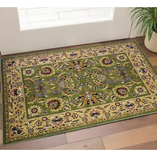 Green Taupe And Ivory Floral Medallion Area Rug Photo 1