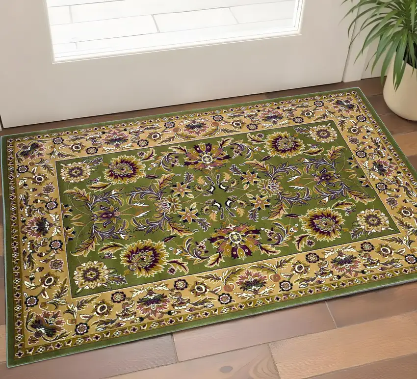 Green Taupe And Ivory Floral Medallion Area Rug Photo 1