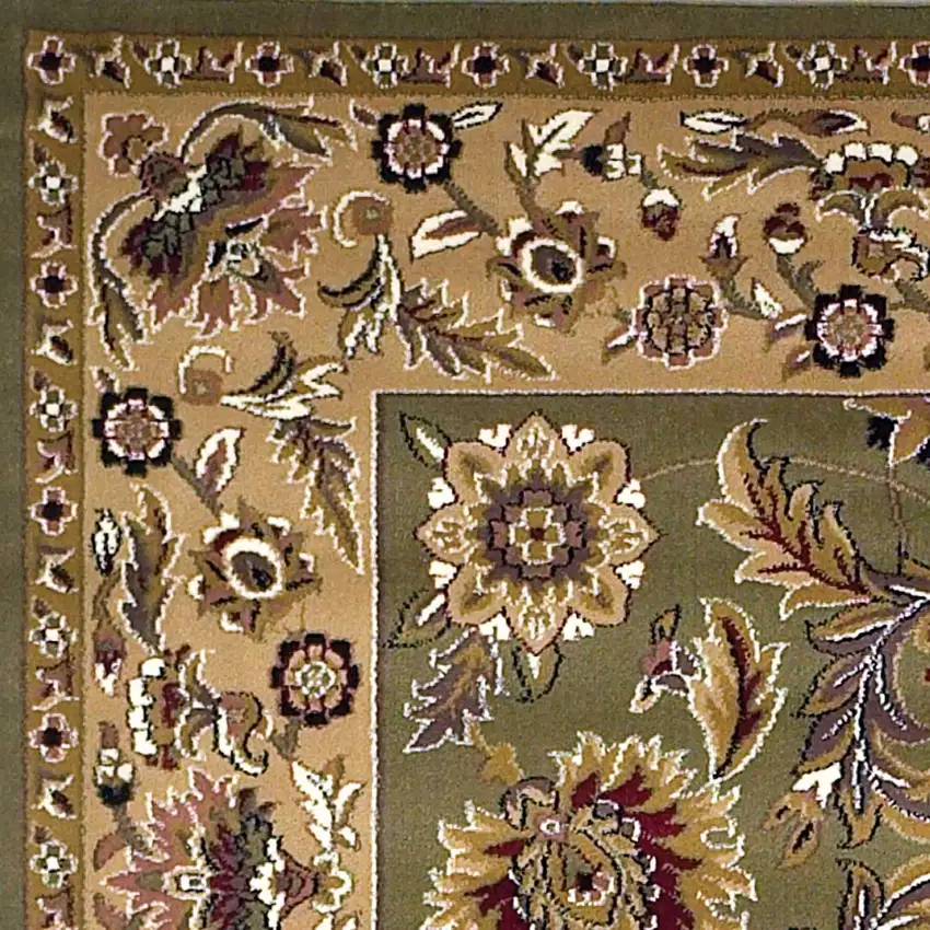 Green Taupe Machine Woven Floral Traditional Indoor Area Rug Photo 2