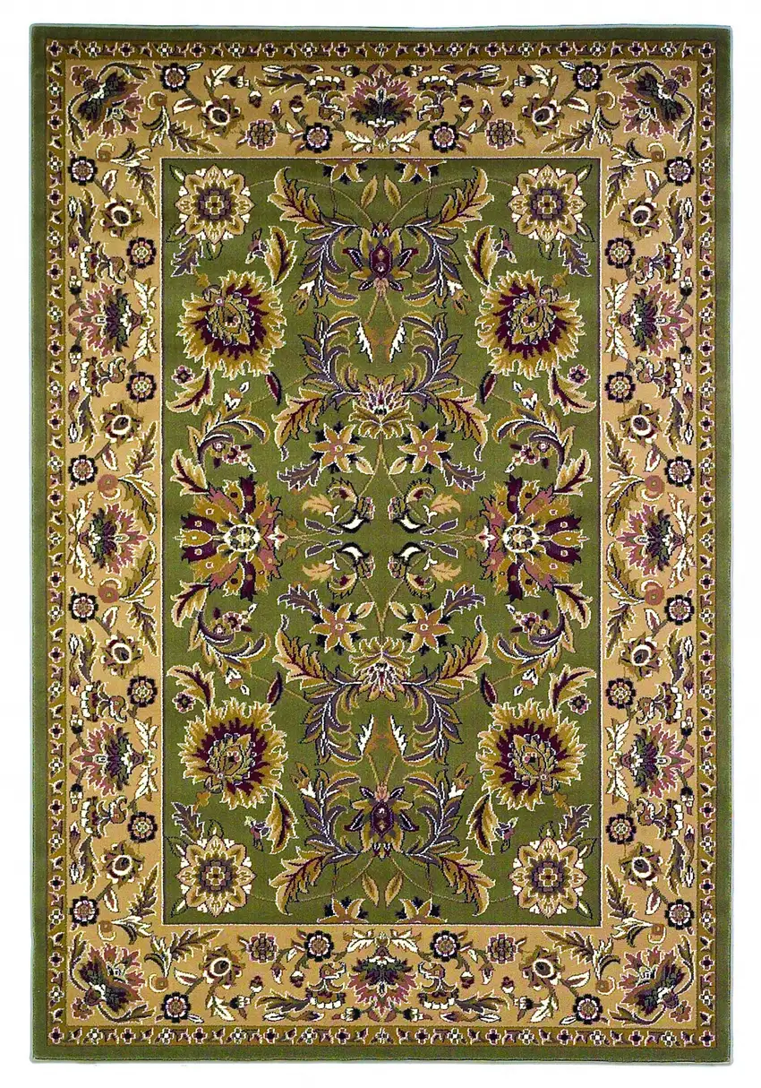 Green Taupe Machine Woven Floral Traditional Indoor Area Rug Photo 1