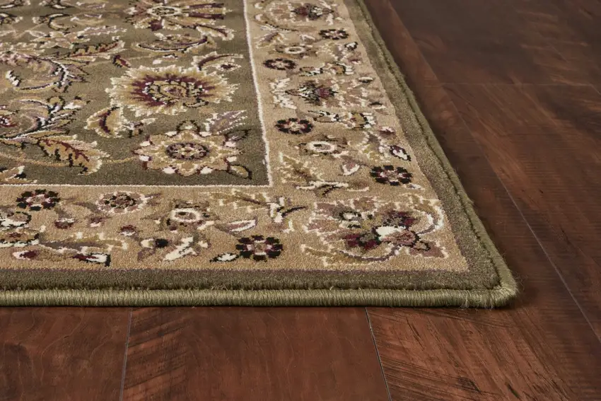 Green Taupe Machine Woven Floral Traditional Indoor Area Rug Photo 5