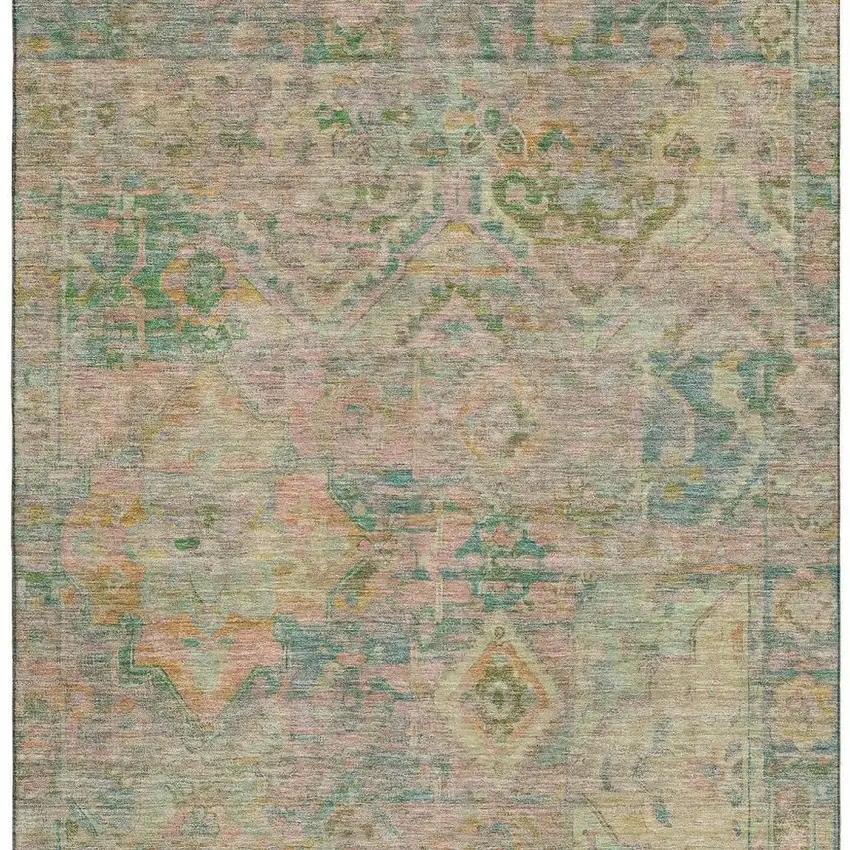 Green Teal And Orange Floral Washable Area Rug With UV Protection Photo 3