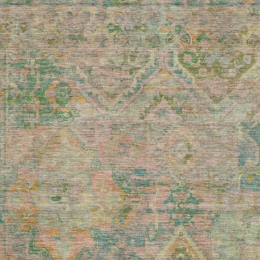 Green Teal And Orange Floral Washable Area Rug With UV Protection Photo 2