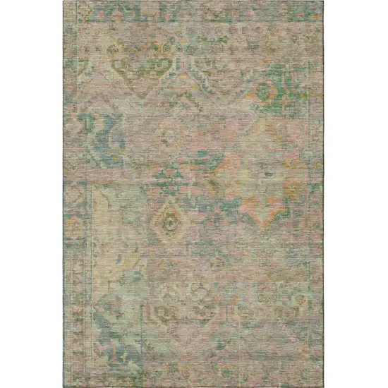 Green Teal And Orange Floral Washable Area Rug With UV Protection Photo 3