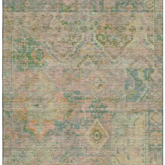 Green Teal And Orange Floral Washable Area Rug With UV Protection Photo 2