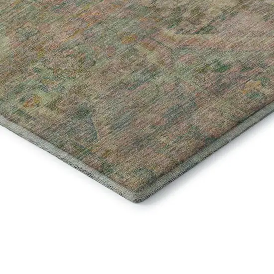 Green Teal And Orange Floral Washable Area Rug With UV Protection Photo 7