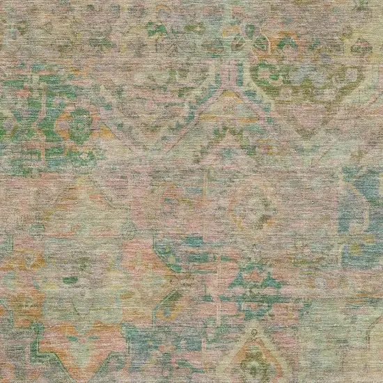 Green Teal And Orange Floral Washable Area Rug With UV Protection Photo 2