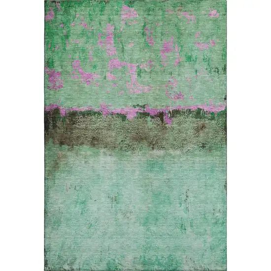 Green Teal And Pink Abstract Washable Area Rug With UV Protection Photo 5