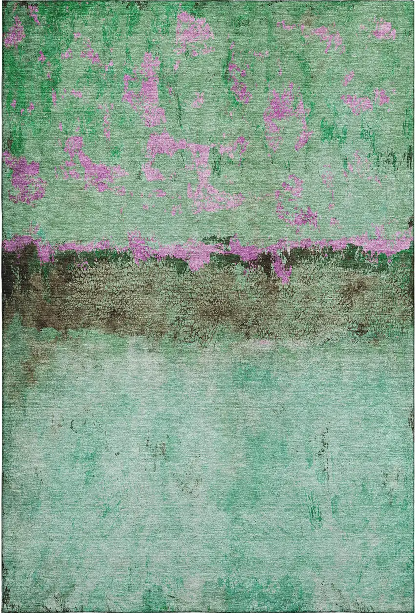 Green Teal And Pink Abstract Washable Area Rug With UV Protection Photo 5