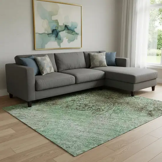 Green Teal And Pink Abstract Washable Area Rug With UV Protection Photo 2