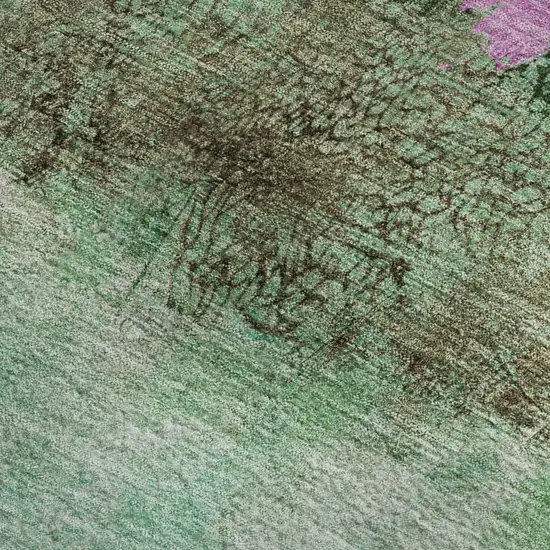 Green Teal And Pink Abstract Washable Area Rug With UV Protection Photo 3