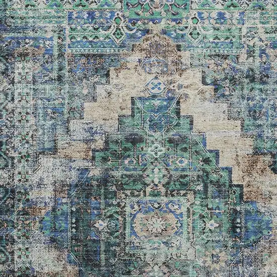 Green Teal Blue And Beige Medallion Washable Indoor Outdoor Area Rug Photo 6