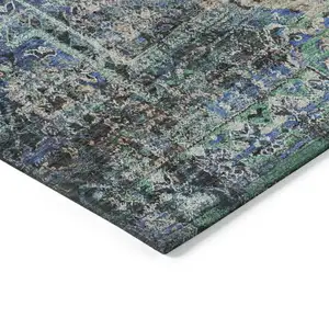 Photo of Green Teal Blue And Beige Medallion Washable Indoor Outdoor Area Rug