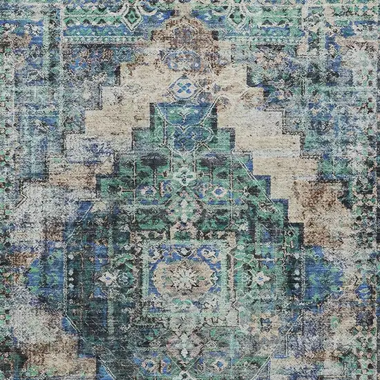 Green Teal Blue And Beige Medallion Washable Indoor Outdoor Area Rug Photo 6