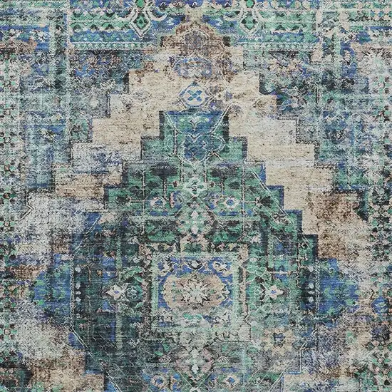 Green Teal Blue And Beige Medallion Washable Indoor Outdoor Area Rug Photo 6