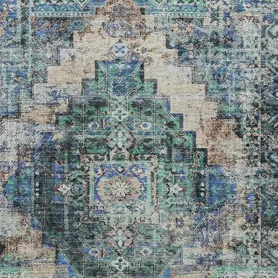 Green Teal Blue And Beige Medallion Washable Indoor Outdoor Area Rug Photo 6