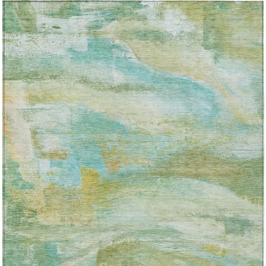 Green Teal Blue And Copper Abstract Washable Indoor Outdoor Area Rug Photo 4
