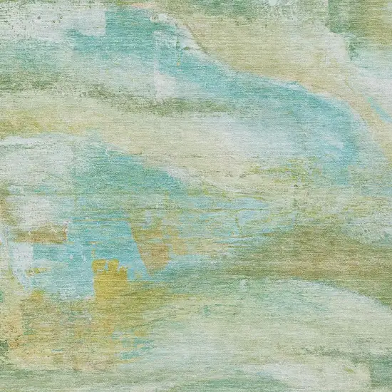 Green Teal Blue And Copper Abstract Washable Indoor Outdoor Area Rug Photo 3