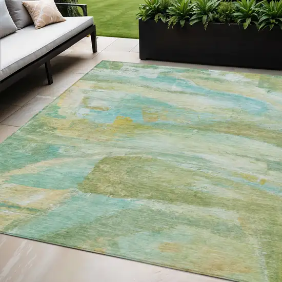 Green Teal Blue And Copper Abstract Washable Indoor Outdoor Area Rug Photo 2