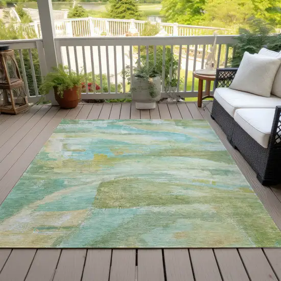 Green Teal Blue And Copper Abstract Washable Indoor Outdoor Area Rug Photo 8