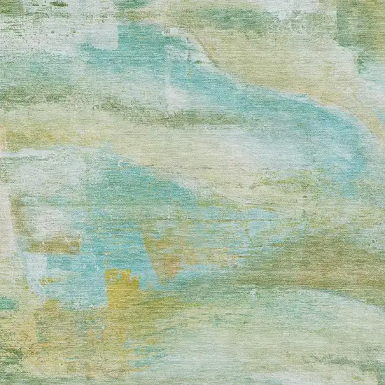 Green Teal Blue And Copper Abstract Washable Indoor Outdoor Area Rug Photo 3