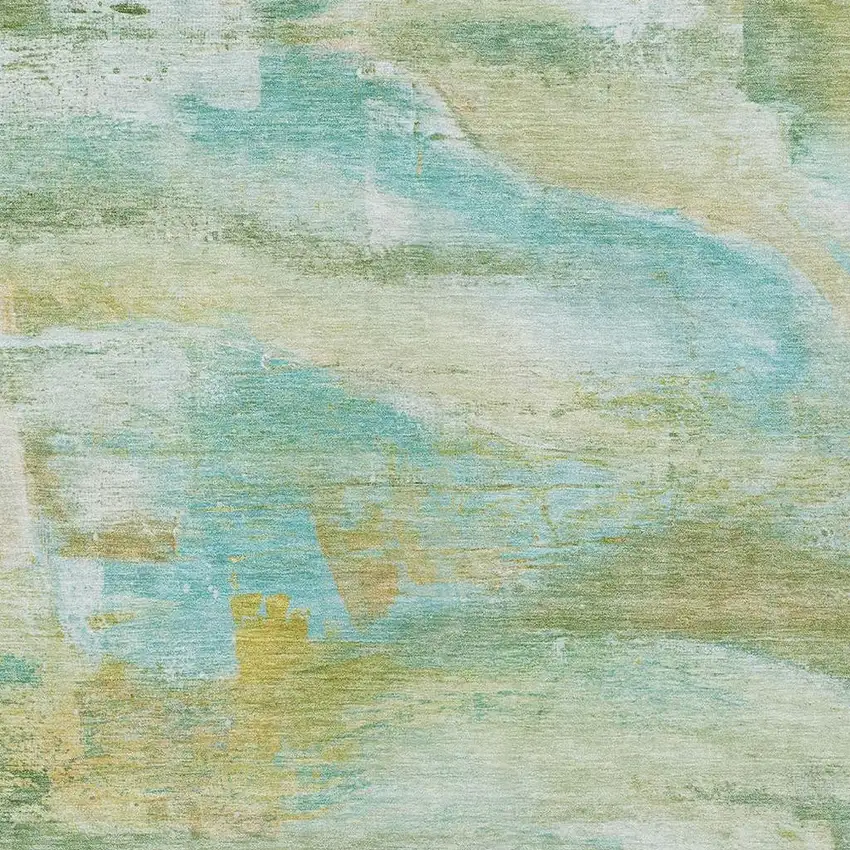 Green Teal Blue And Copper Abstract Washable Indoor Outdoor Area Rug Photo 3