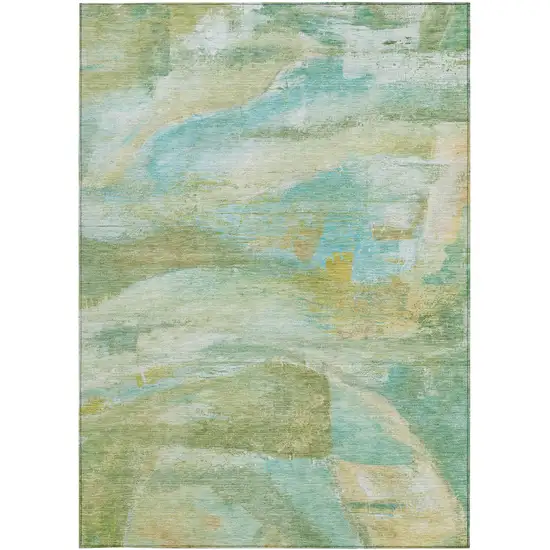 Green Teal Blue And Copper Abstract Washable Indoor Outdoor Area Rug Photo 1