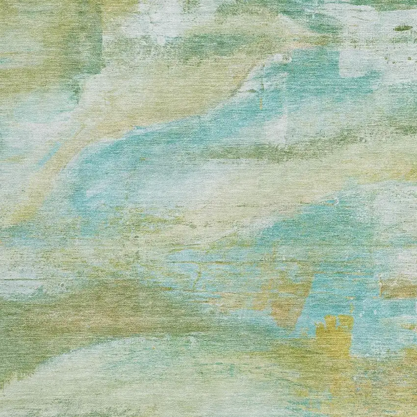 Green Teal Blue And Copper Abstract Washable Indoor Outdoor Area Rug Photo 3