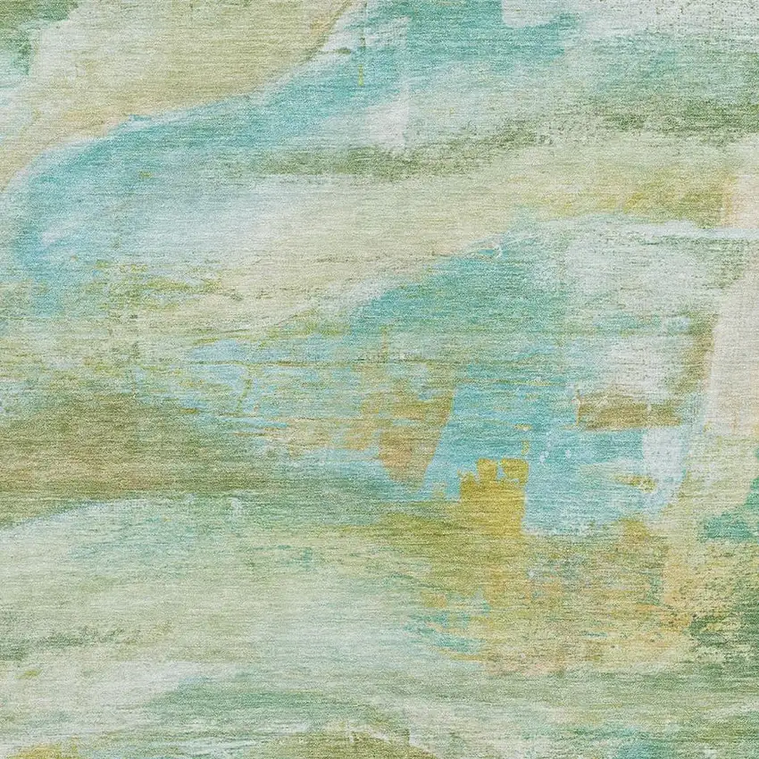 Green Teal Blue And Copper Abstract Washable Indoor Outdoor Area Rug Photo 3