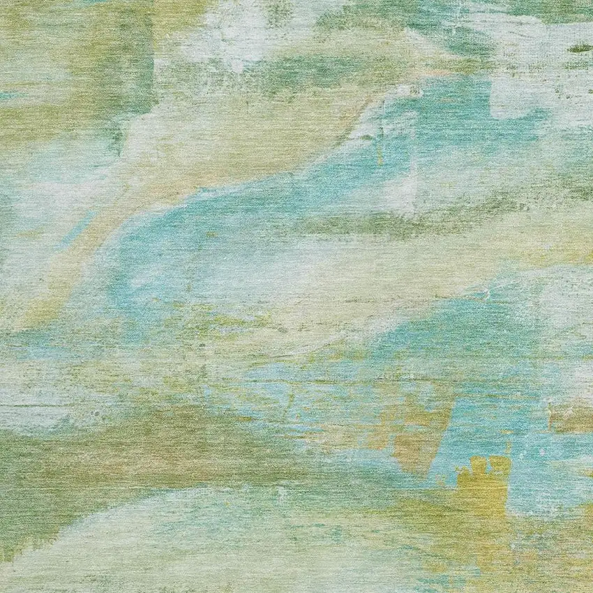 Green Teal Blue And Copper Abstract Washable Indoor Outdoor Area Rug Photo 3