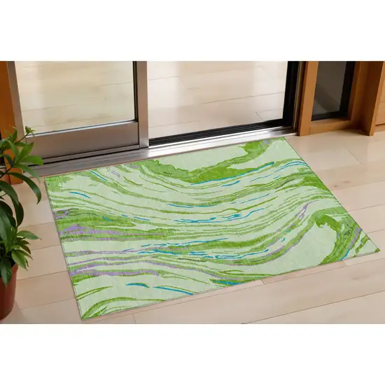 Green Teal Blue And Purple Abstract Washable Indoor Outdoor Area Rug Photo 1