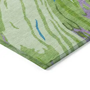 Photo of Green Teal Blue And Purple Abstract Washable Indoor Outdoor Area Rug