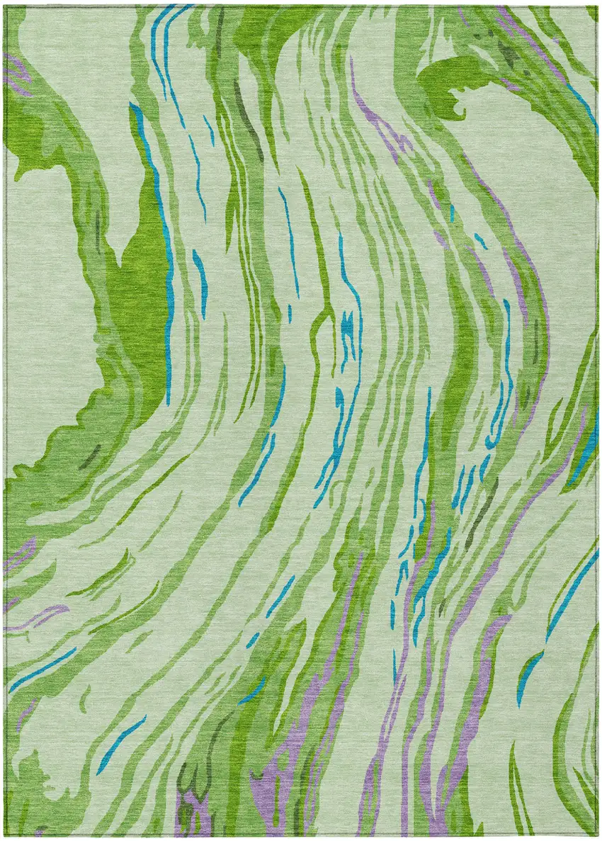 Green Teal Blue And Purple Abstract Washable Indoor Outdoor Area Rug Photo 2
