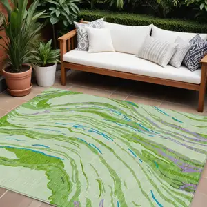 Photo of Green Teal Blue And Purple Abstract Washable Indoor Outdoor Area Rug