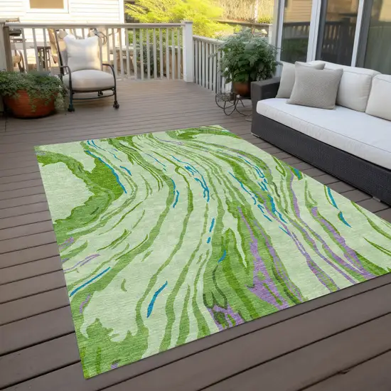 Green Teal Blue And Purple Abstract Washable Indoor Outdoor Area Rug Photo 9