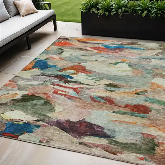 Green Teal Blue And Terra Cotta Abstract Washable Indoor Outdoor Area Rug Photo 1