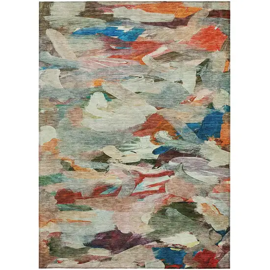 Green Teal Blue And Terra Cotta Abstract Washable Indoor Outdoor Area Rug Photo 7