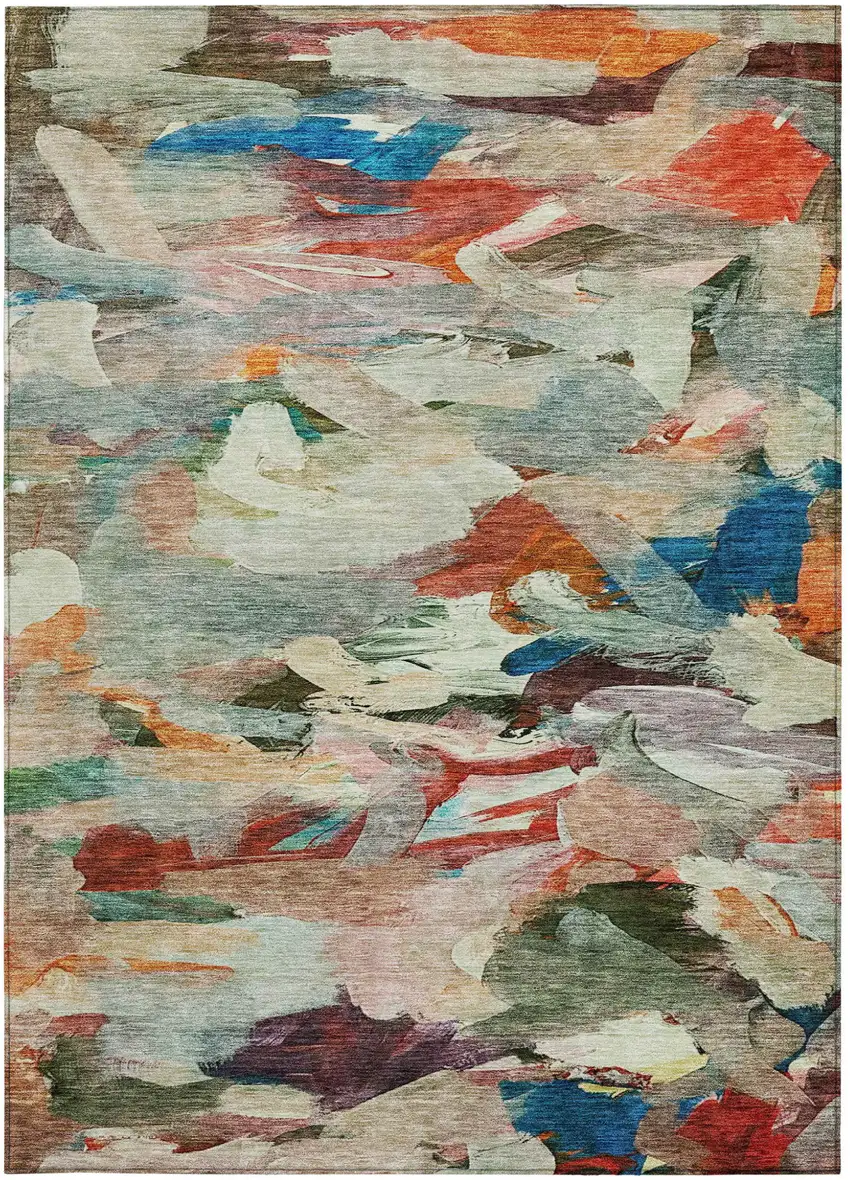 Green Teal Blue And Terra Cotta Abstract Washable Indoor Outdoor Area Rug Photo 7