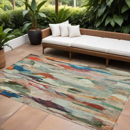 Green Teal Blue And Terra Cotta Abstract Washable Indoor Outdoor Area Rug Photo 1