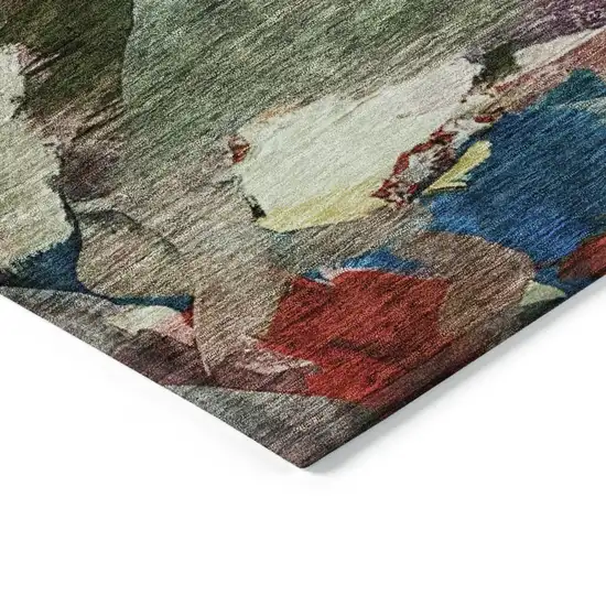 Green Teal Blue And Terra Cotta Abstract Washable Indoor Outdoor Area Rug Photo 4