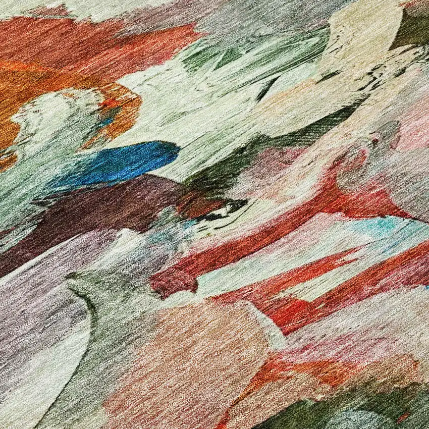 Green Teal Blue And Terra Cotta Abstract Washable Indoor Outdoor Area Rug Photo 5