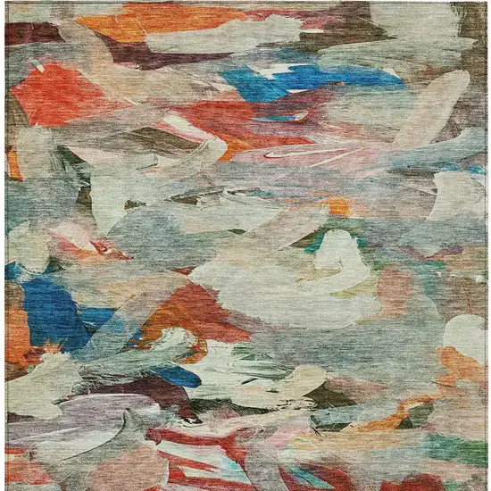 Green Teal Blue And Terra Cotta Abstract Washable Indoor Outdoor Area Rug Photo 7