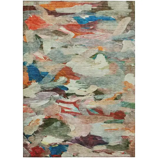 Green Teal Blue And Terra Cotta Abstract Washable Indoor Outdoor Area Rug Photo 2