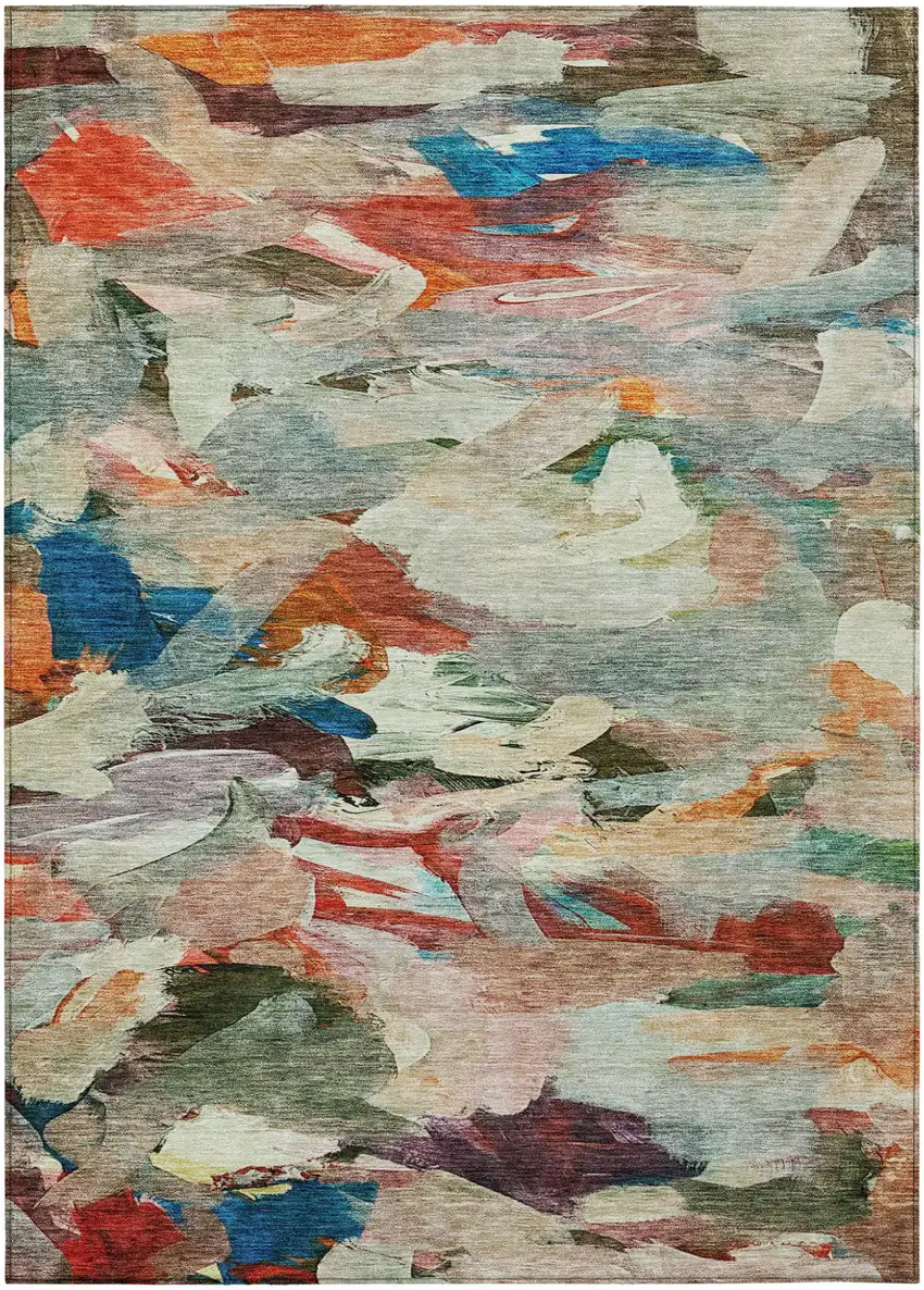 Green Teal Blue And Terra Cotta Abstract Washable Indoor Outdoor Area Rug Photo 2