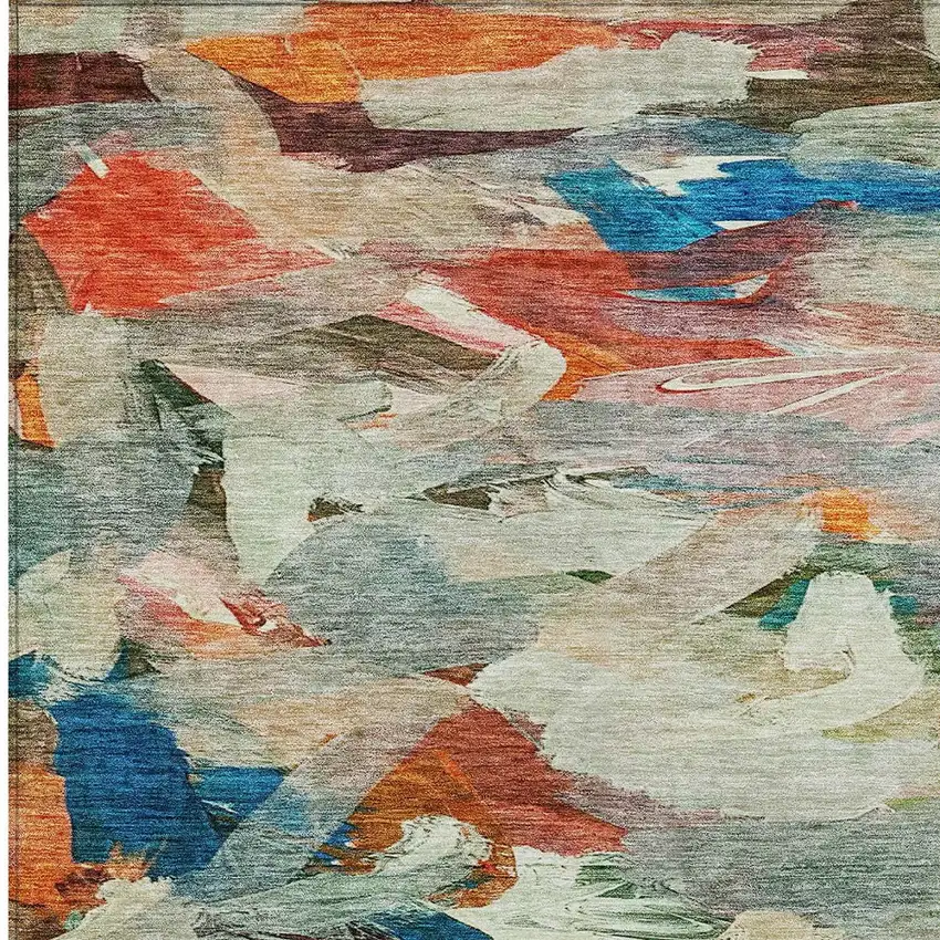 Green Teal Blue And Terra Cotta Abstract Washable Indoor Outdoor Area Rug Photo 6