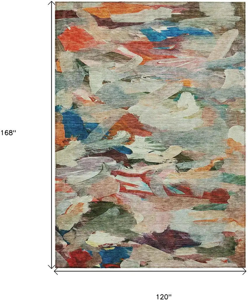 Green Teal Blue And Terra Cotta Abstract Washable Indoor Outdoor Area Rug Photo 8