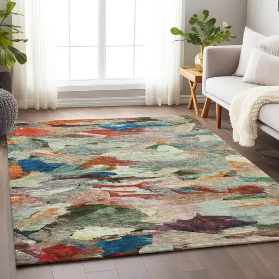 Green Teal Blue And Terra Cotta Abstract Washable Indoor Outdoor Area Rug Photo 9